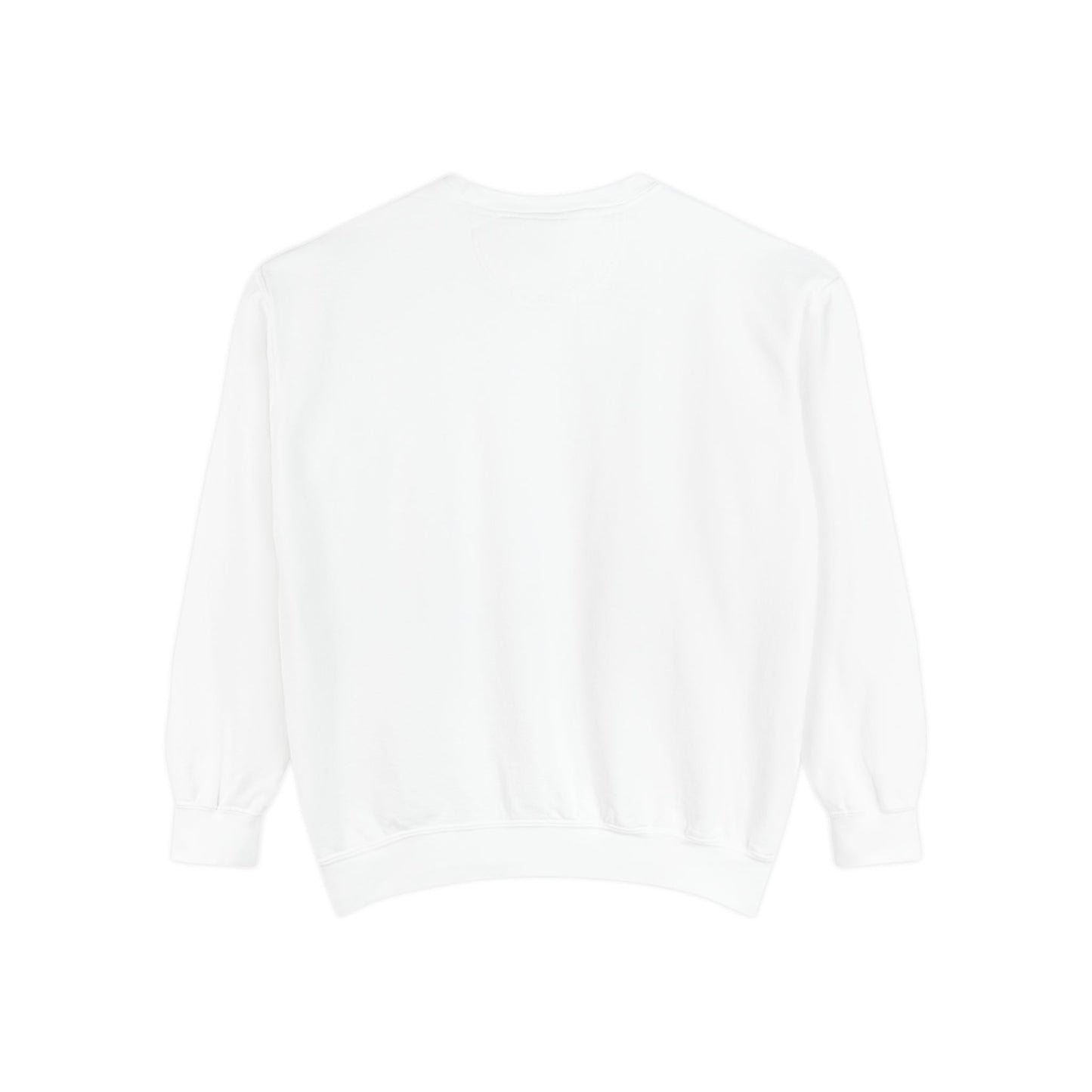 Back view of white Faith Over Fear sweatshirt, showcasing plain design and soft fabric, perfect for cozy unisex casual wear.