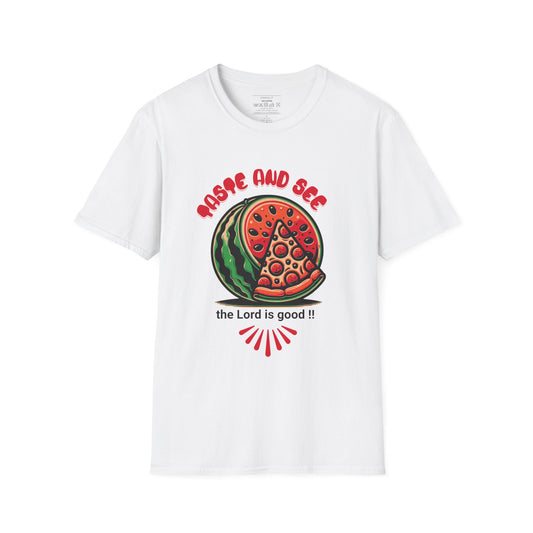 Taste And See The Lord Is Good Whimsical Watermelon T-Shirt, Fun Gift for Summer, Faith-Inspired Tee, Cute Casual Style, Unisex Fruit Shirt