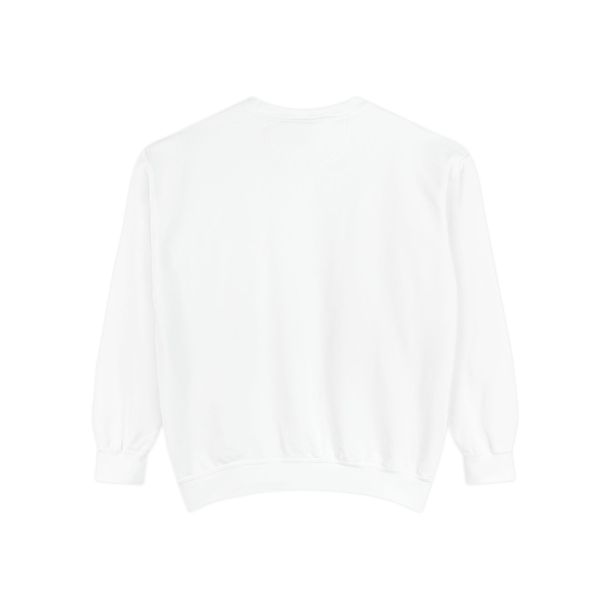Back view of white Faith Over Fear sweatshirt, showcasing plain design and soft fabric, perfect for cozy unisex casual wear.
